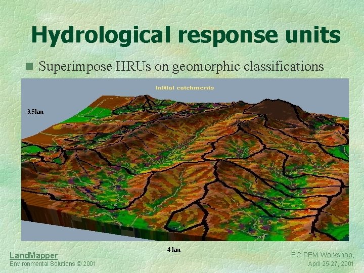 Hydrological response units n Superimpose HRUs on geomorphic classifications 3. 5 km Land. Mapper