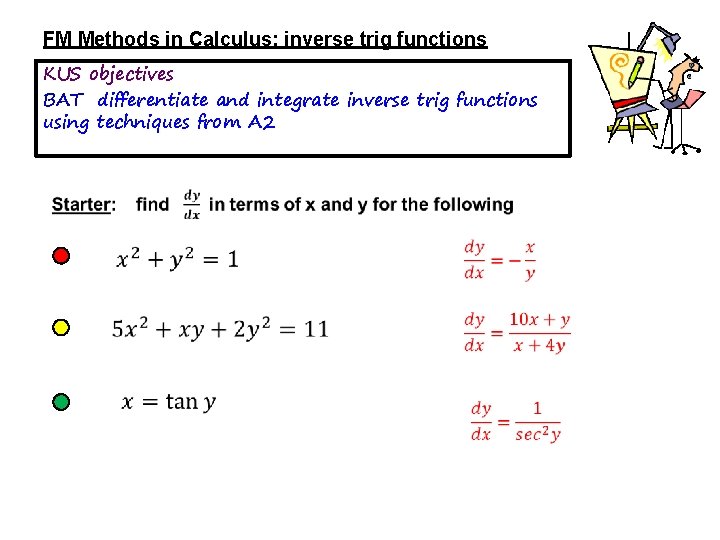 FM Methods in Calculus: inverse trig functions KUS objectives BAT differentiate and integrate inverse