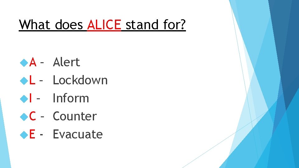 What does ALICE stand for? A – L – I – C – E