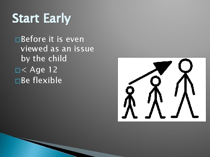 Start Early � Before it is even viewed as an issue by the child