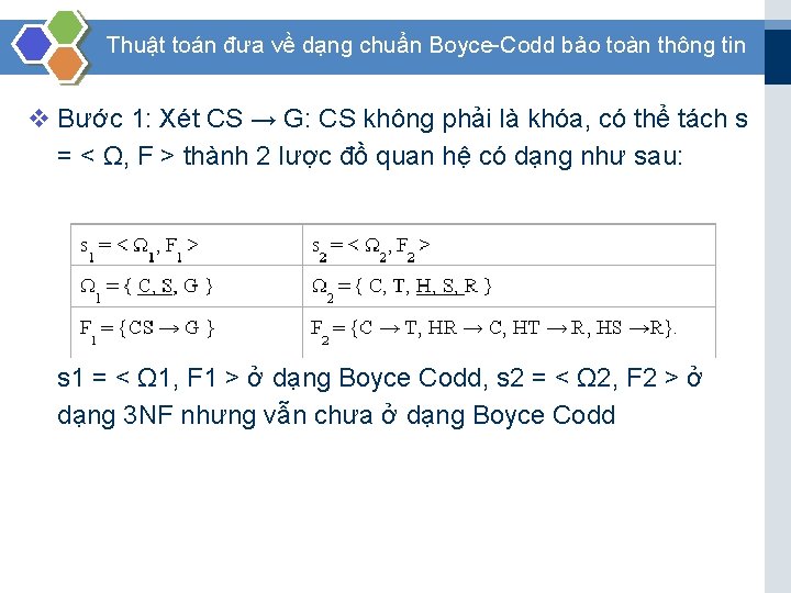 Thuật toán đưa về dạng chuẩn Boyce Codd bảo toàn thông tin v Bước