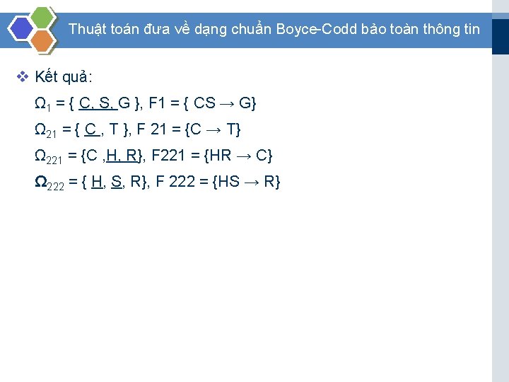 Thuật toán đưa về dạng chuẩn Boyce Codd bảo toàn thông tin v Kết