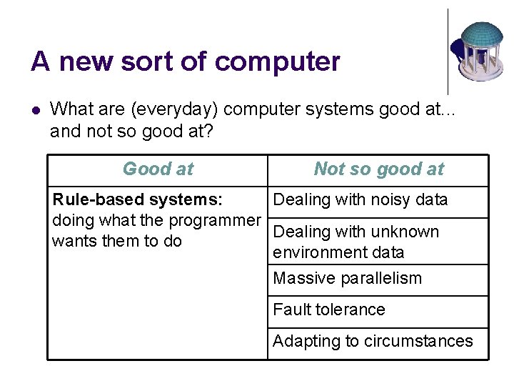 A new sort of computer l What are (everyday) computer systems good at. .