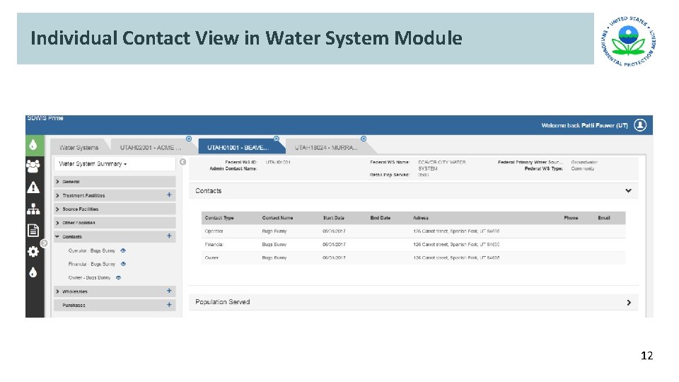 Individual Contact View in Water System Module 12 Individual Contact View in Water System Module 12