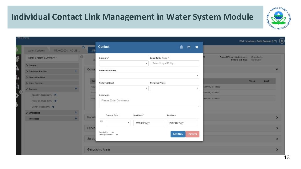 Individual Contact Link Management in Water System Module 13 Individual Contact Link Management in Water System Module 13
