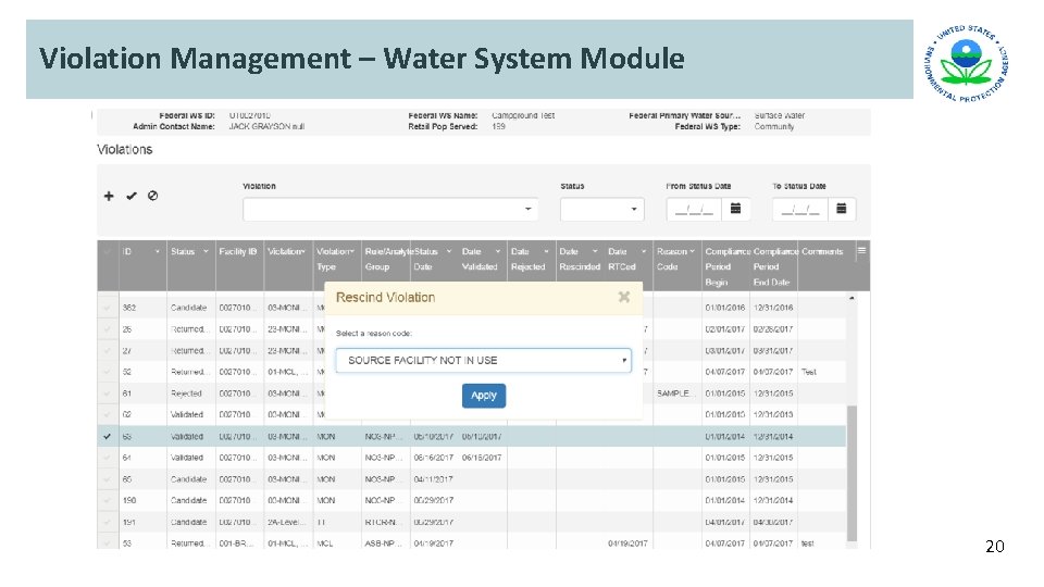 Violation Management – Water System Module 20 Violation Management – Water System Module 20