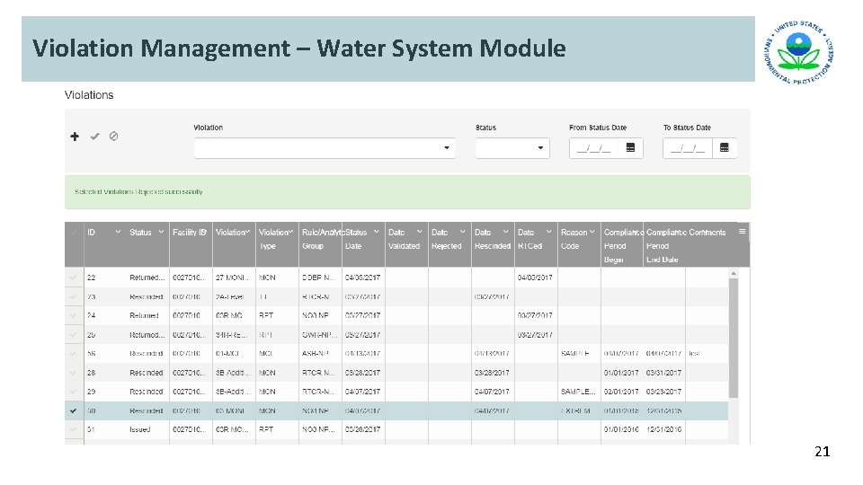 Violation Management – Water System Module 21 Violation Management – Water System Module 21