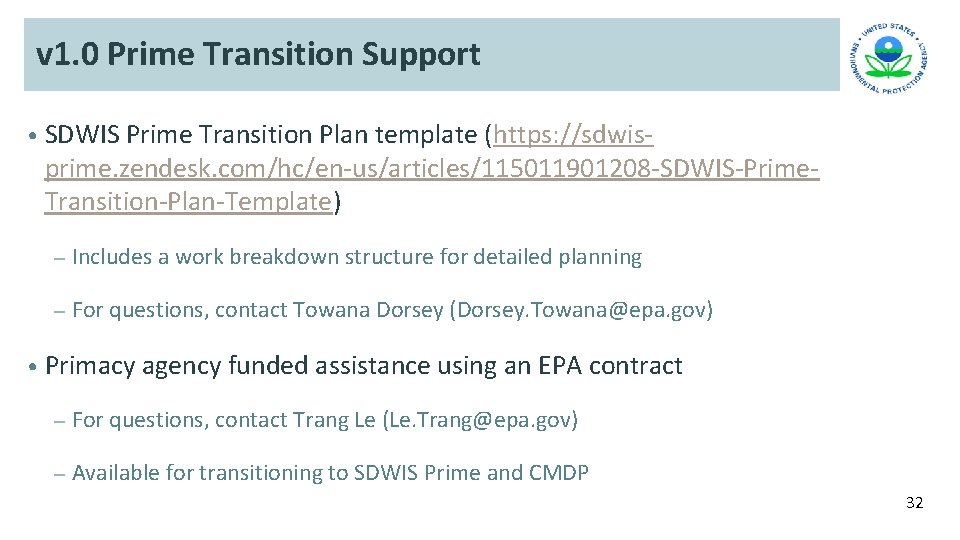 v 1. 0 Prime Transition Support • SDWIS Prime Transition Plan template (https: //sdwis- v 1. 0 Prime Transition Support • SDWIS Prime Transition Plan template (https: //sdwis-