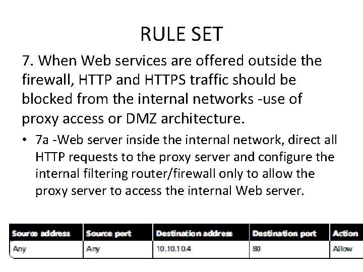 RULE SET 7. When Web services are offered outside the firewall, HTTP and HTTPS