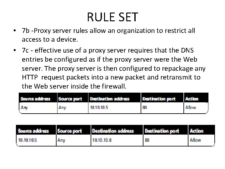 RULE SET • 7 b -Proxy server rules allow an organization to restrict all