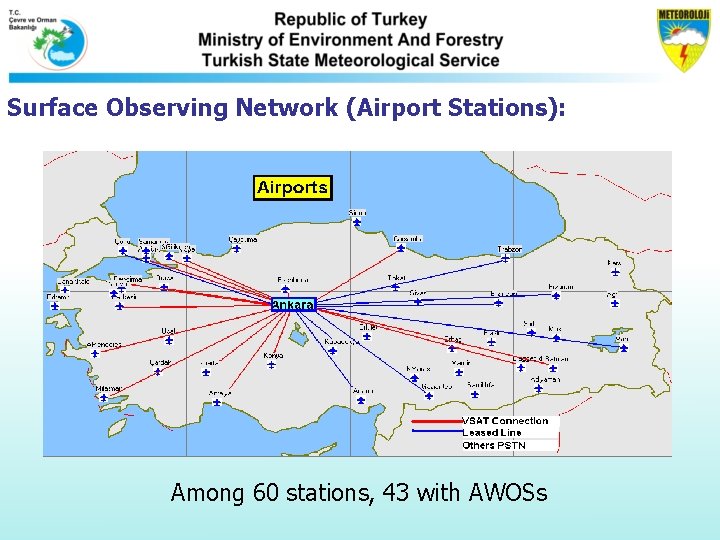 Surface Observing Network (Airport Stations): Among 60 stations, 43 with AWOSs Surface Observing Network (Airport Stations): Among 60 stations, 43 with AWOSs
