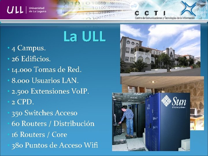 La ULL • 4 Campus. • 26 Edificios. • 14. 000 Tomas de Red.