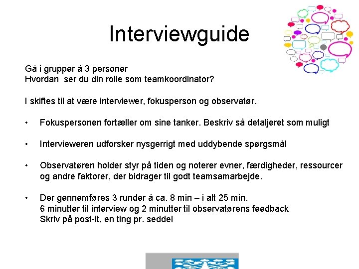 Interviewguide Gå i grupper á 3 personer Hvordan ser du din rolle som teamkoordinator?