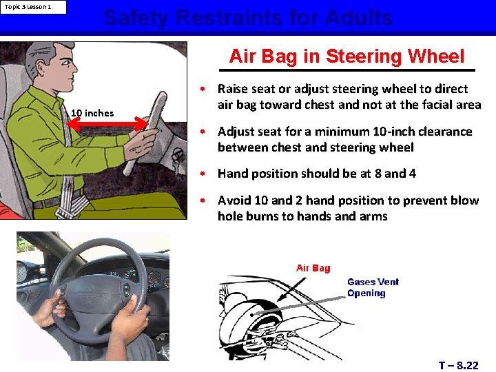 Topic 3 Lesson 1 Safety Restraints for Adults Air Bag in Steering Wheel 10