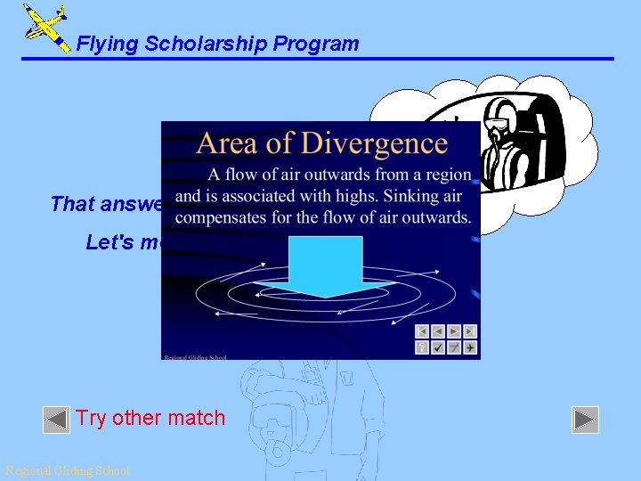 Flying Scholarship Program That answer is correct. Let's move on. . . Try other