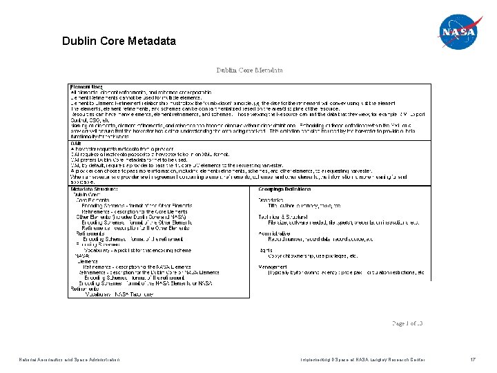 Dublin Core Metadata National Aeronautics and Space Administration Implementing DSpace at NASA Langley Research