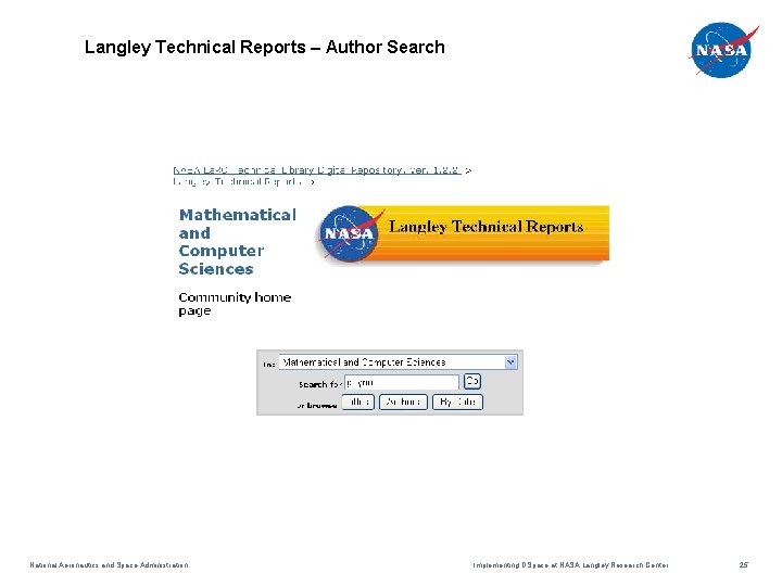 Langley Technical Reports – Author Search National Aeronautics and Space Administration Implementing DSpace at