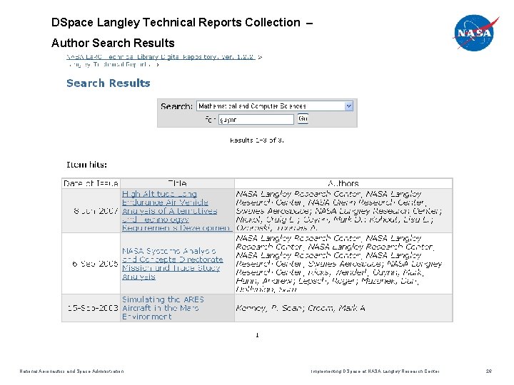 DSpace Langley Technical Reports Collection – Author Search Results National Aeronautics and Space Administration