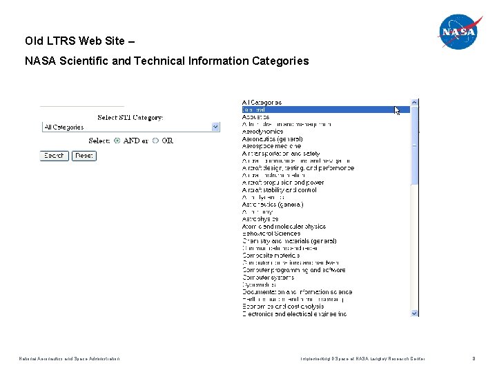 Old LTRS Web Site – NASA Scientific and Technical Information Categories National Aeronautics and