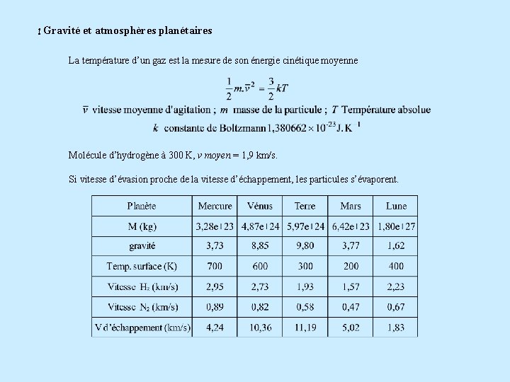! Gravité et atmosphères planétaires La température d’un gaz est la mesure de son