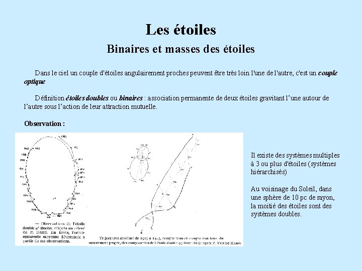 Les étoiles Binaires et masses des étoiles Dans le ciel un couple d'étoiles angulairement
