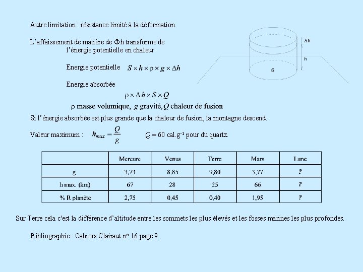 Autre limitation : résistance limité à la déformation. L’affaissement de matière de )h transforme