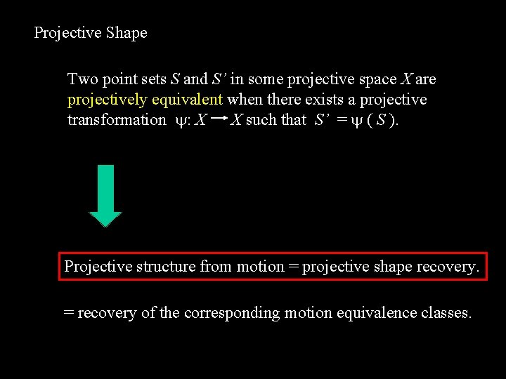 Projective Shape Two point sets S and S’ in some projective space X are