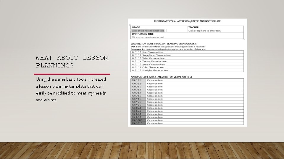 WHAT ABOUT LESSON PLANNING? Using the same basic tools, I created a lesson planning WHAT ABOUT LESSON PLANNING? Using the same basic tools, I created a lesson planning