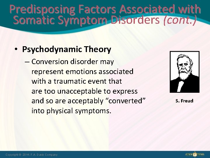 Predisposing Factors Associated with Somatic Symptom Disorders (cont. ) • Psychodynamic Theory – Conversion