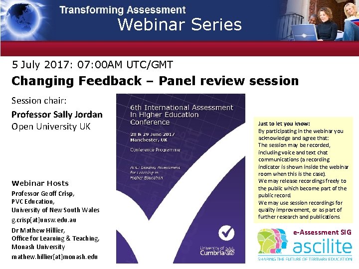 Webinar Series 5 July 2017: 00 AM UTC/GMT Changing Feedback – Panel review session