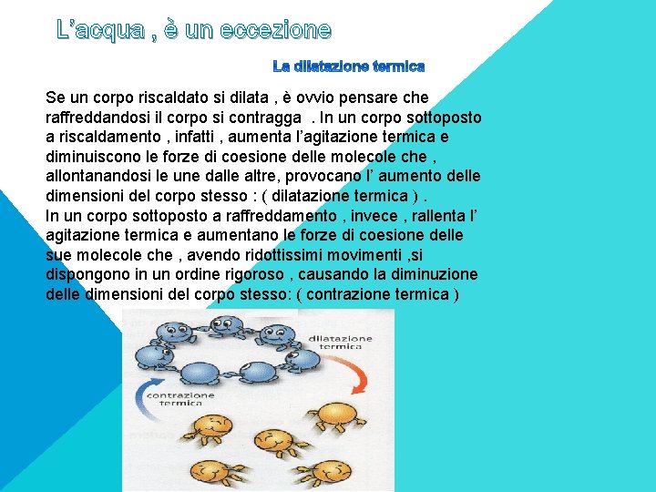 L’acqua , è un eccezione Se un corpo riscaldato si dilata , è ovvio