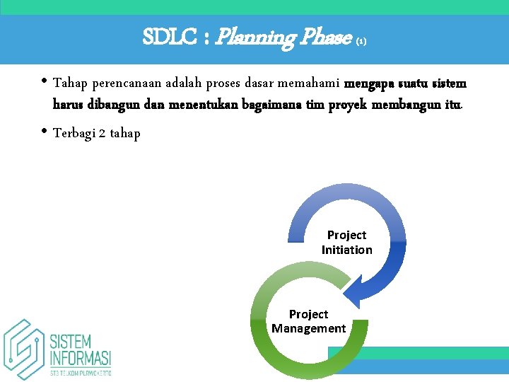 SDLC : Planning Phase (1) • Tahap perencanaan adalah proses dasar memahami mengapa suatu