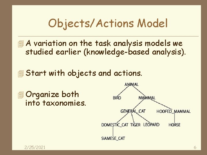 Objects/Actions Model 4 A variation on the task analysis models we studied earlier (knowledge-based