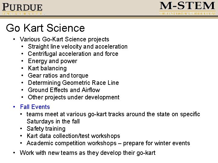 Go Kart Science • Various Go-Kart Science projects • Straight line velocity and acceleration