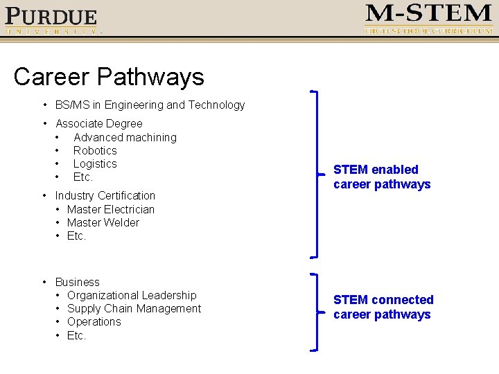 Career Pathways • BS/MS in Engineering and Technology • Associate Degree • Advanced machining