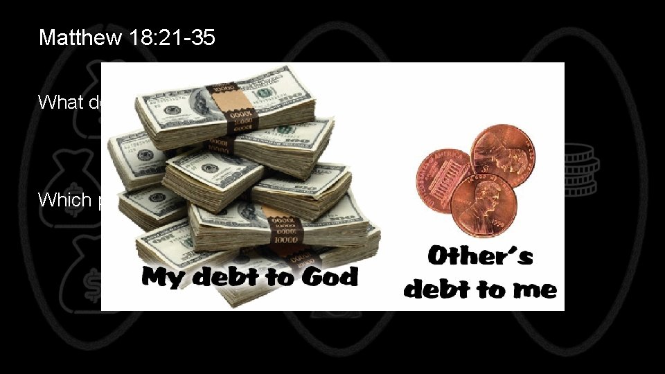 Matthew 18: 21 -35 What does the fellow servant’s debt represent? Other people’s sin