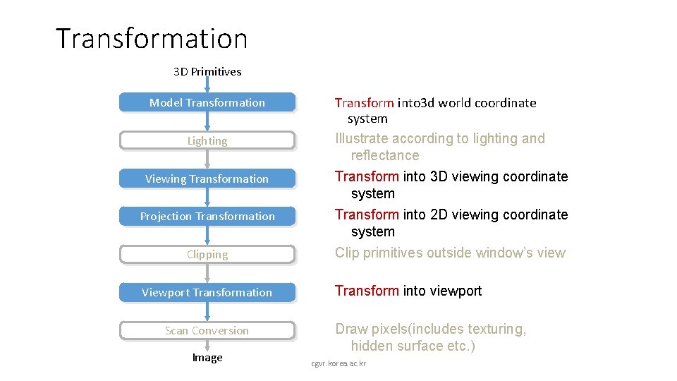 Transformation 3 D Primitives Model Transformation Lighting Viewing Transformation Projection Transformation Clipping Viewport Transformation