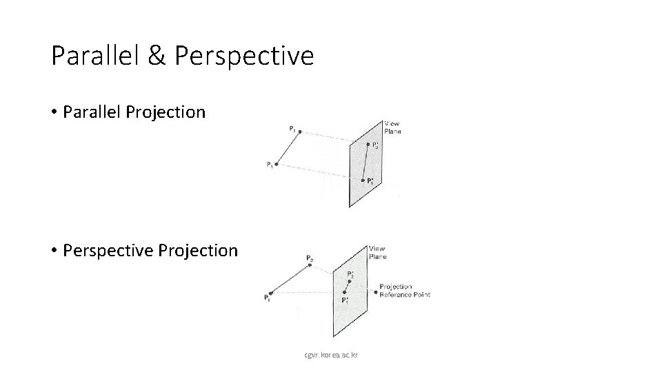 Parallel & Perspective • Parallel Projection • Perspective Projection cgvr. korea. ac. kr 