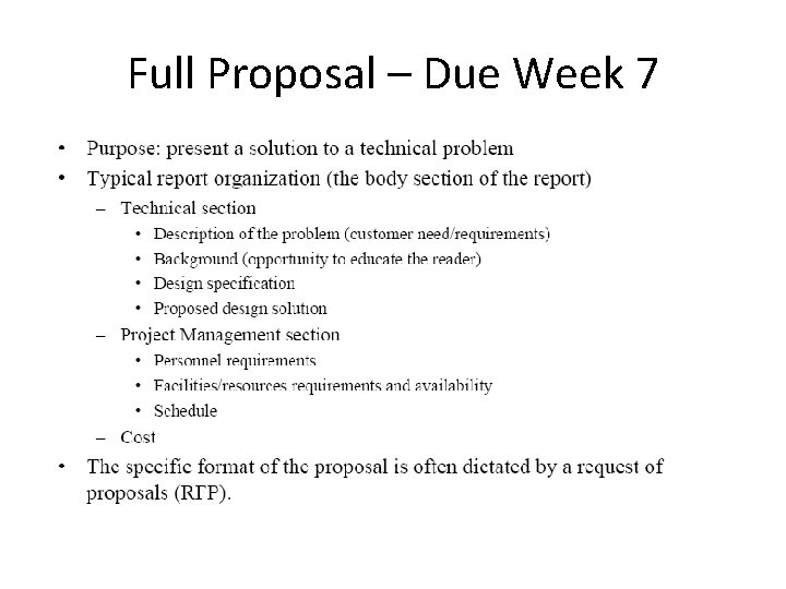 Full Proposal – Due Week 7 