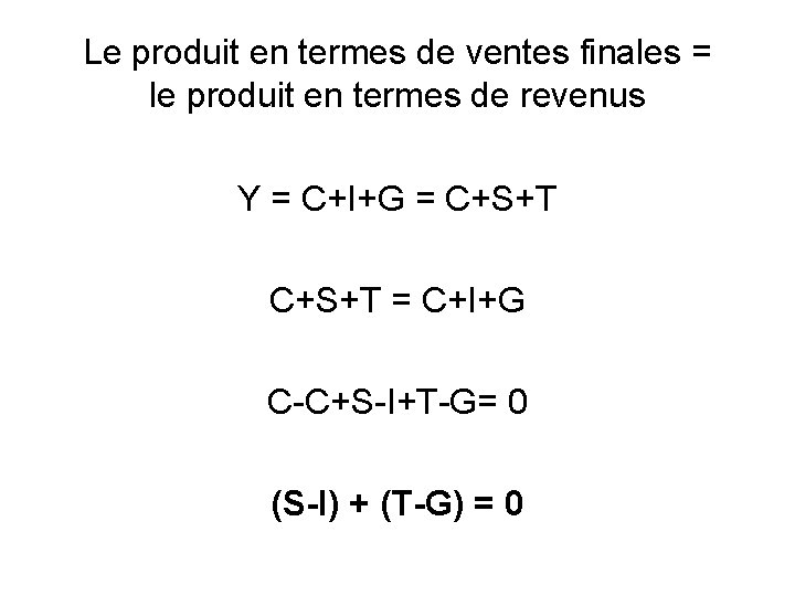 Le produit en termes de ventes finales = le produit en termes de revenus