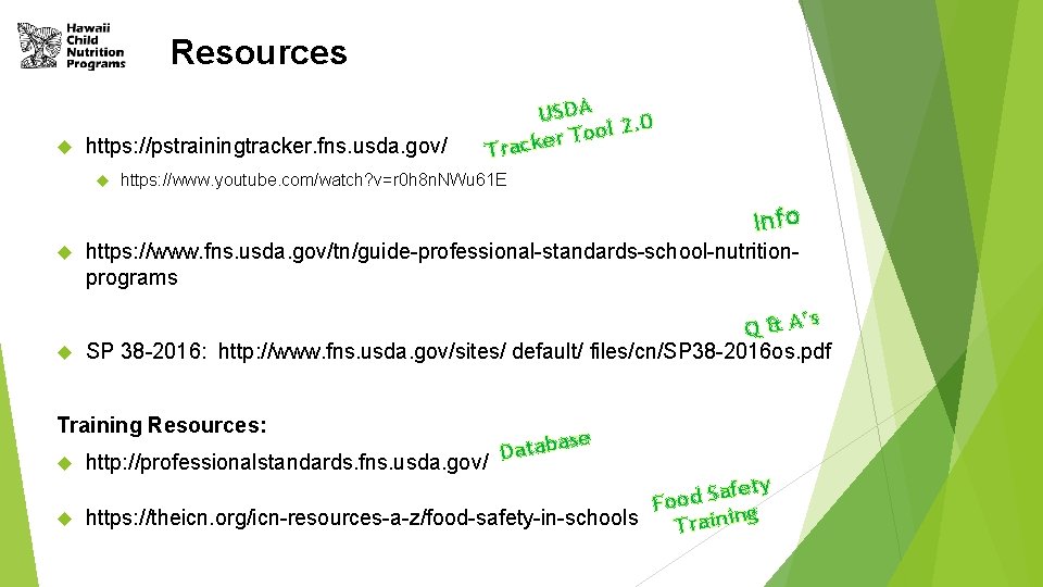 Resources https: //pstrainingtracker. fns. usda. gov/ USDA 2. 0 l o o T r