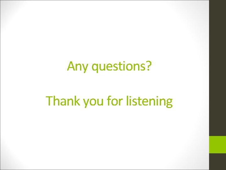 Any questions? Thank you for listening 