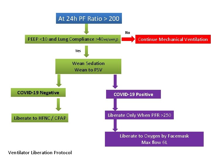 At 24 h PF Ratio > 200 No PEEP <10 and Lung Compliance >40