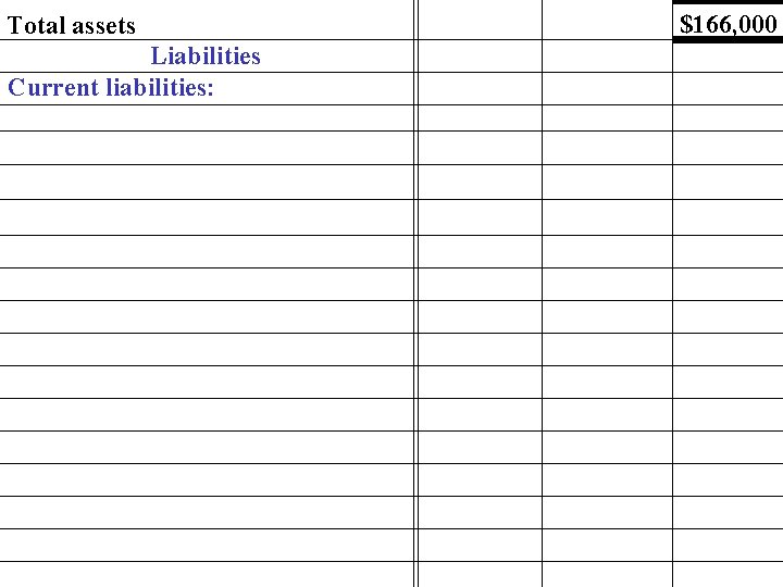 Total assets Liabilities Current liabilities: $166, 000 