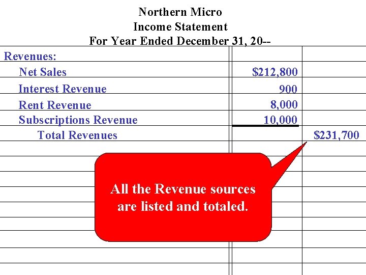 Northern Micro Income Statement For Year Ended December 31, 20 -Revenues: Net Sales Interest