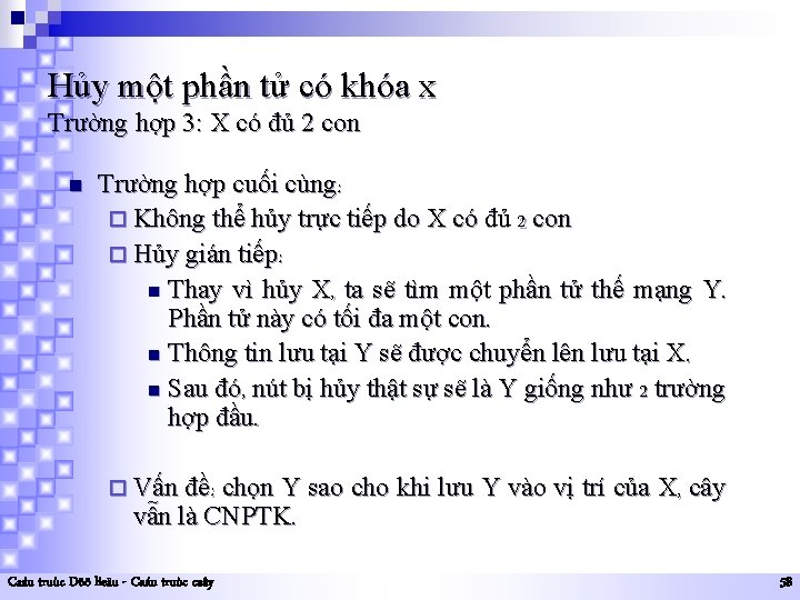 Hủy một phần tử có khóa x Trường hợp 3: X có đủ 2