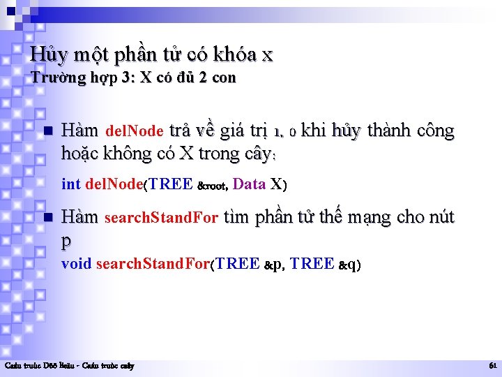 Hủy một phần tử có khóa x Trường hợp 3: X có đủ 2