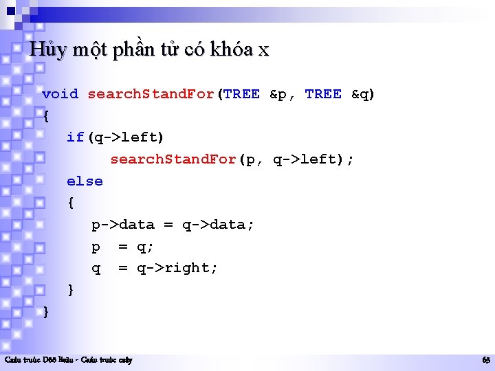 Hủy một phần tử có khóa x void search. Stand. For(TREE &p, TREE &q)