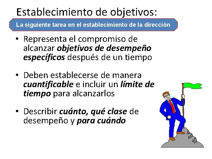 Establecimiento de objetivos: La siguiente tarea en el establecimiento de la dirección • Representa