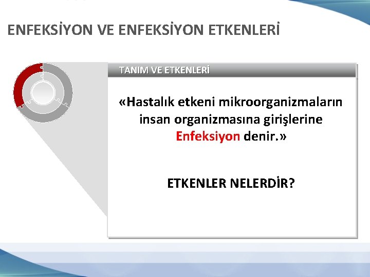 ENFEKSİYON VE ENFEKSİYON ETKENLERİ TANIM VE ETKENLERİ «Hastalık etkeni mikroorganizmaların insan organizmasına girişlerine Enfeksiyon